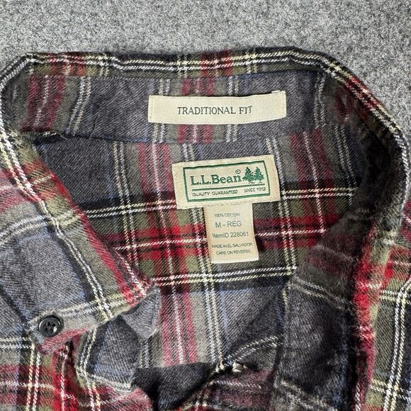 LL Bean Men's Shirt Grey Stewart Plaid Flannel Cotton Traditional Fit  M-REG - Picture 5 of 9